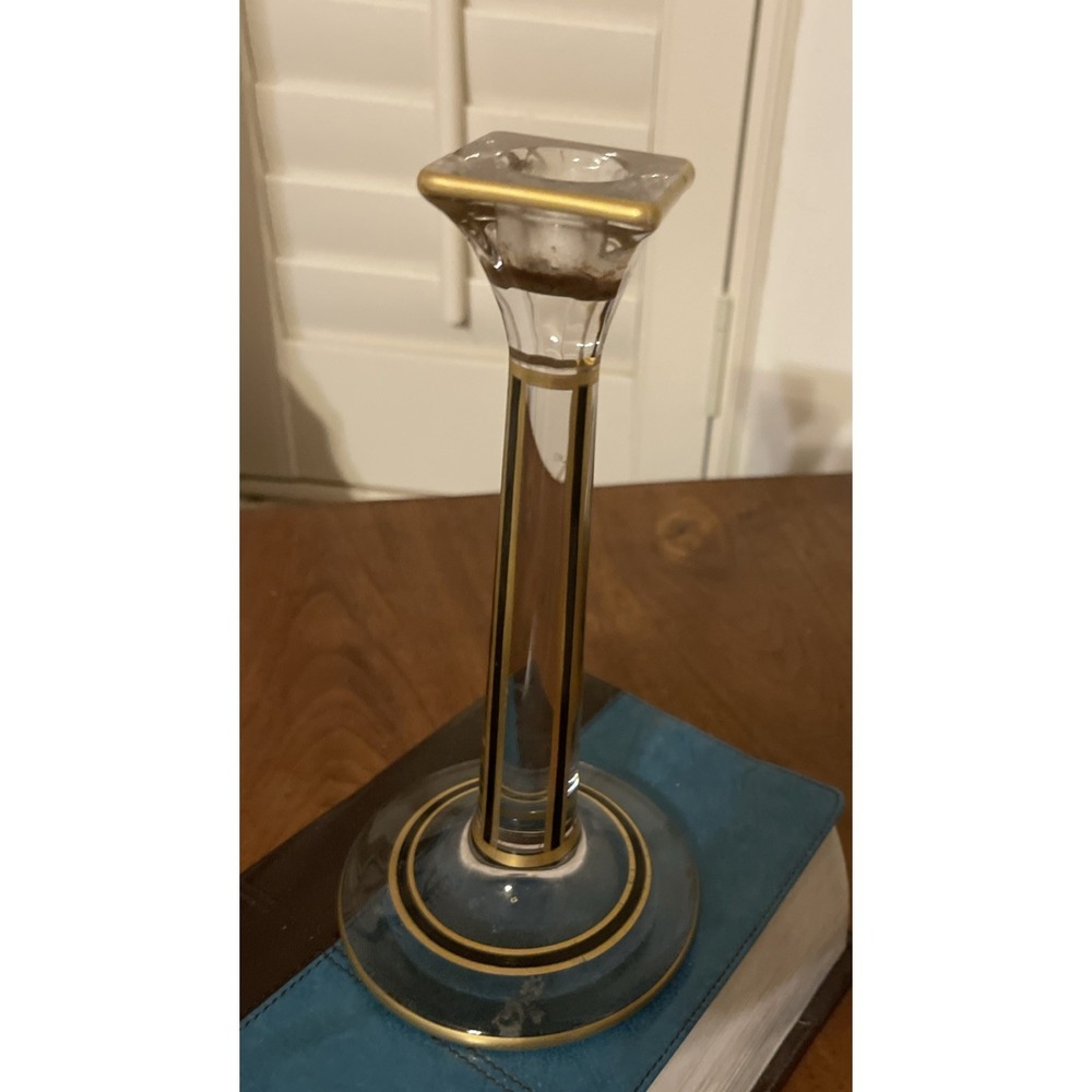 Vintage Glass‎ And Gold Candlestick Holder Round With Detailed Design